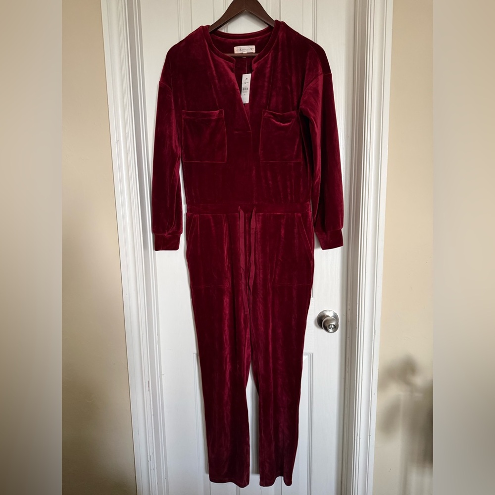 Lou & Grey Women's Velvet Jumpsuit - Deep Wine Red Size XS - Picture 3 of 13